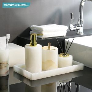 ensemble accessoires salle de bain marbre luxe