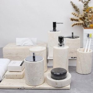 ensemble de 6 accessoires en pierre travertin