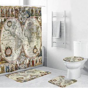 Ensemble de Rideau de Douche Ancien Planisphère