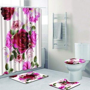 Ensemble de Rideau de Douche en motif floral