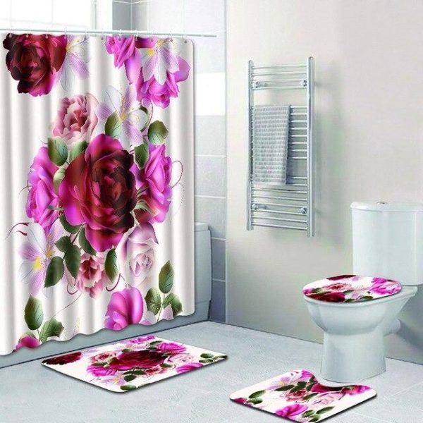 Ensemble de Rideau de Douche en motif floral