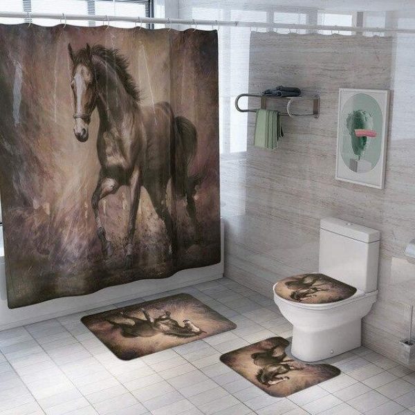 Ensemble de Rideau de Douche Cheval Brun