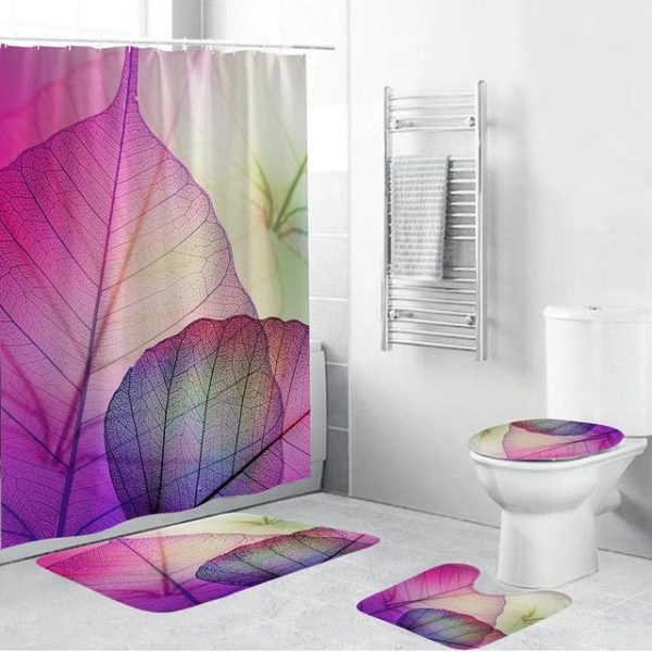 Ensemble de Rideau de Douche Feuilles violettes décoratif