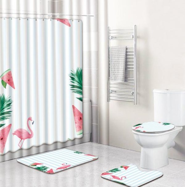 Ensemble de Rideau de Douche Flamant Rose Tropical