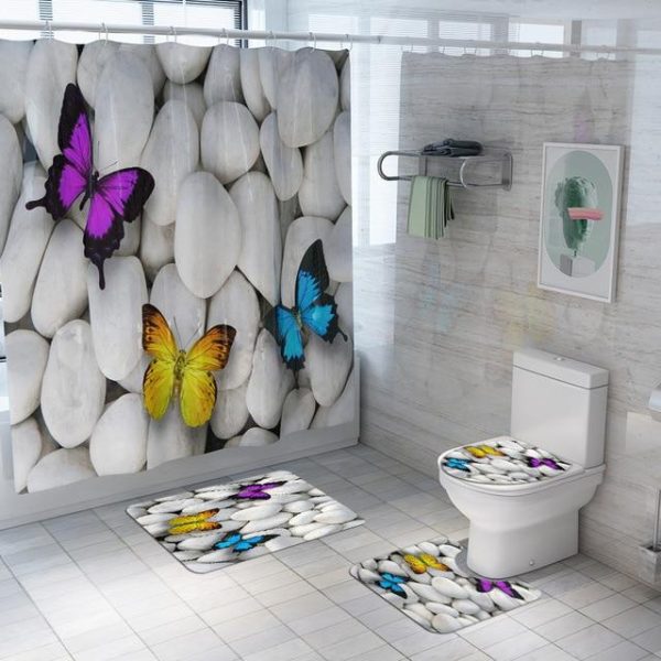 Ensemble rideau de douche Galets papillons