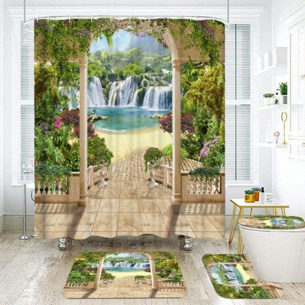 Ensemble de Rideau de Douche Paysage paradisiaque