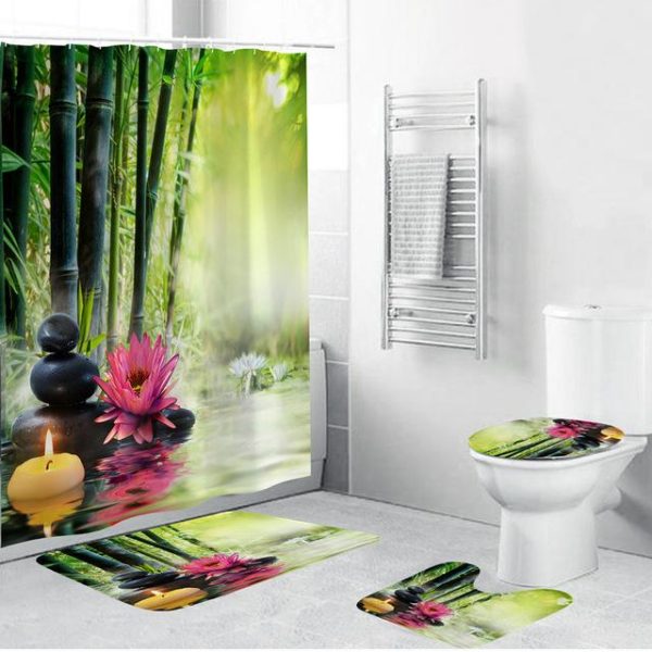 Ensemble de Rideau de Douche Paysage Zen