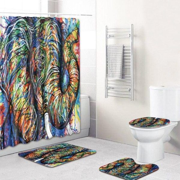 Ensemble de Rideau de Douche Peinture d'Éléphant