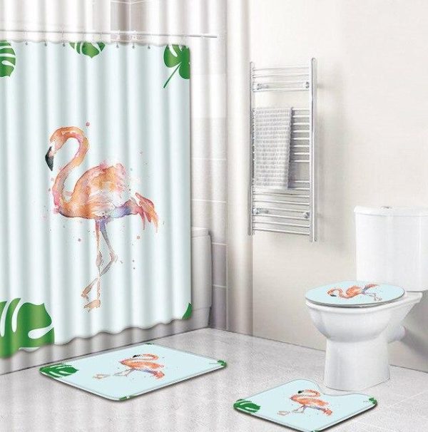 Ensemble de Rideau de Douche Peinture de Flamant Rose