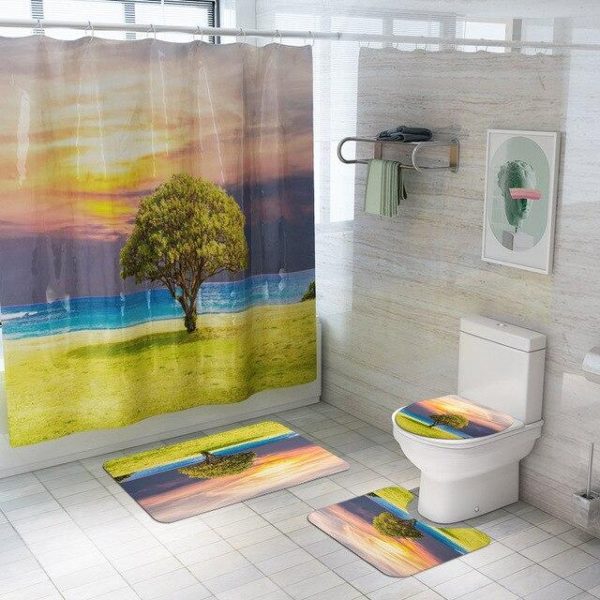 ensemble rideau de douche peinture paysage aquitaine