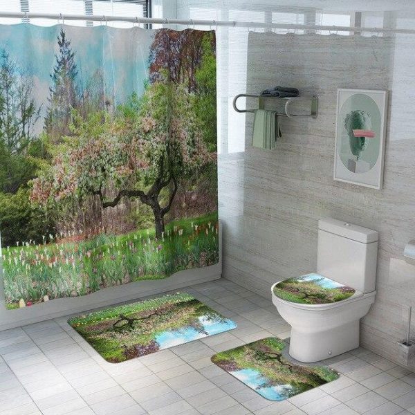 Ensemble de Rideau de douche Peinture Paysage de Lorraine