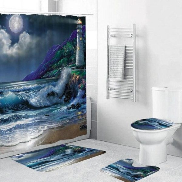 ensemble rideau de douche phare de nuit