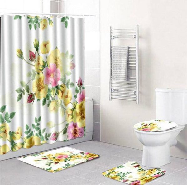 Ensemble Rideau de Douche Roses Jaunes