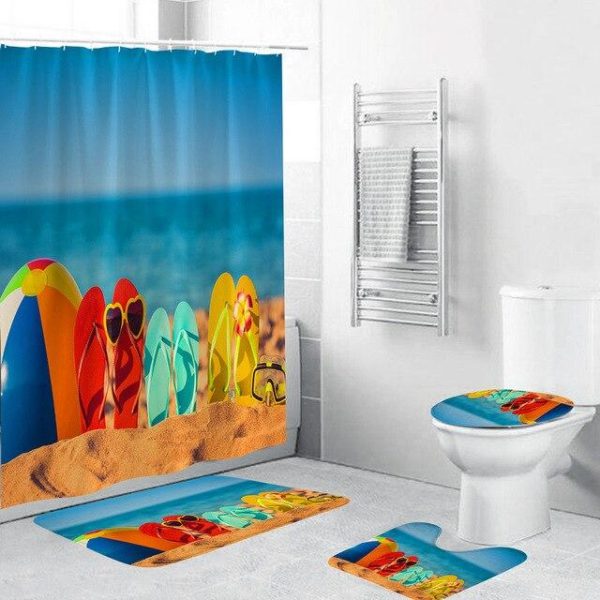 ensemble rideau de douche plage