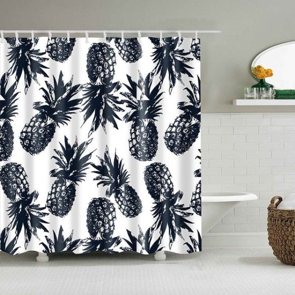 rideau de douche nature ananas noir et blanc