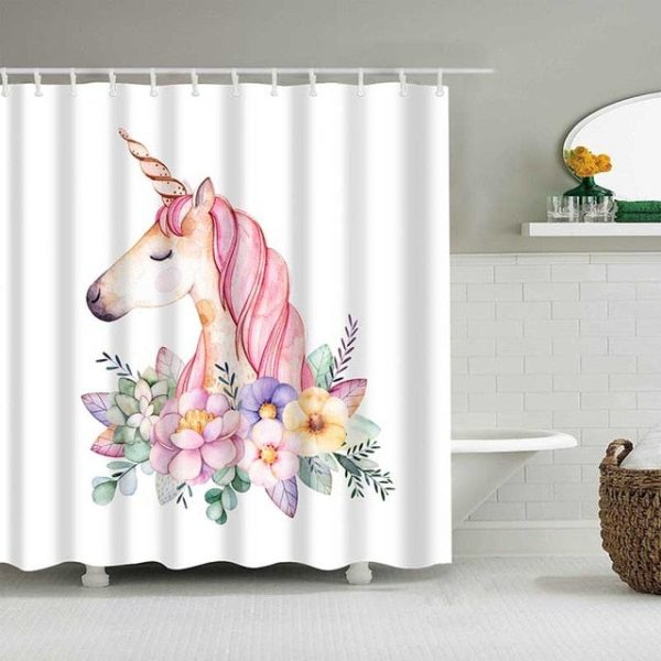 Rideau de douche licorne fleuri