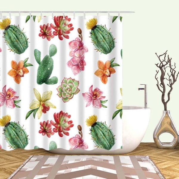 rideau de douche cactus et fleurs