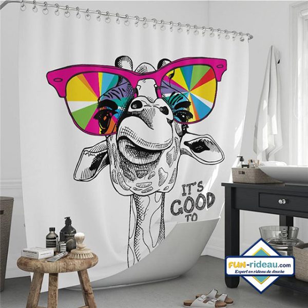 rideau de douche girafe à lunettes