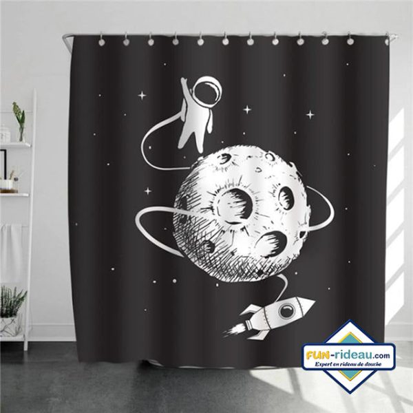 rideau de douche lune et astronaute