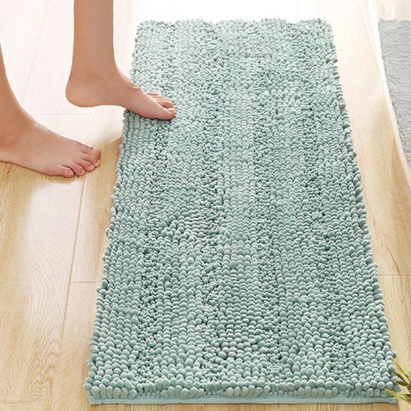 tapis de bain long bleu