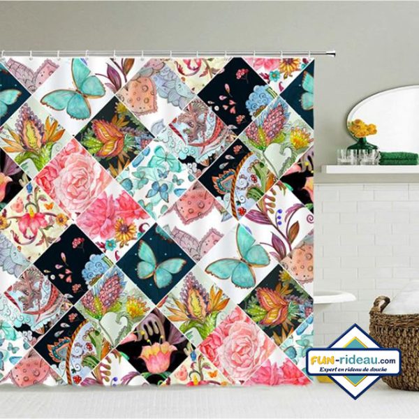 rideau de douche fleurs papillons
