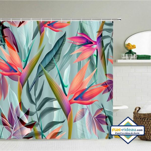 rideau de douche nature oiseau du paradis rose
