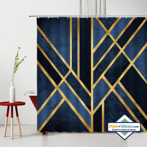rideau de douche abstrait bleu et doré