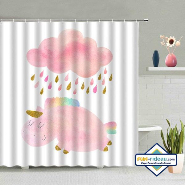 rideau de douche licorne rose