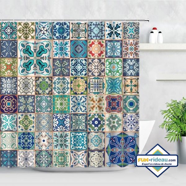 Rideau de douche mandalas bleus