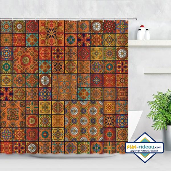 Rideau de douche mandala orange