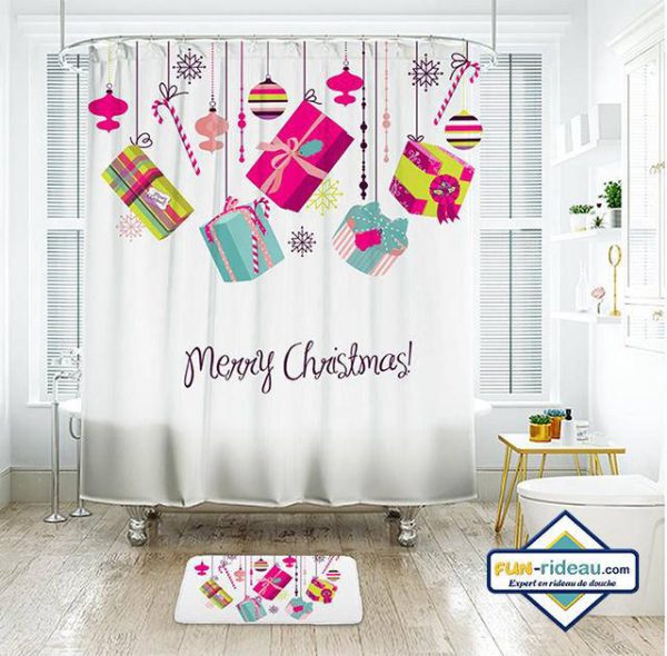 rideau de douche Noël cadeaux en folie