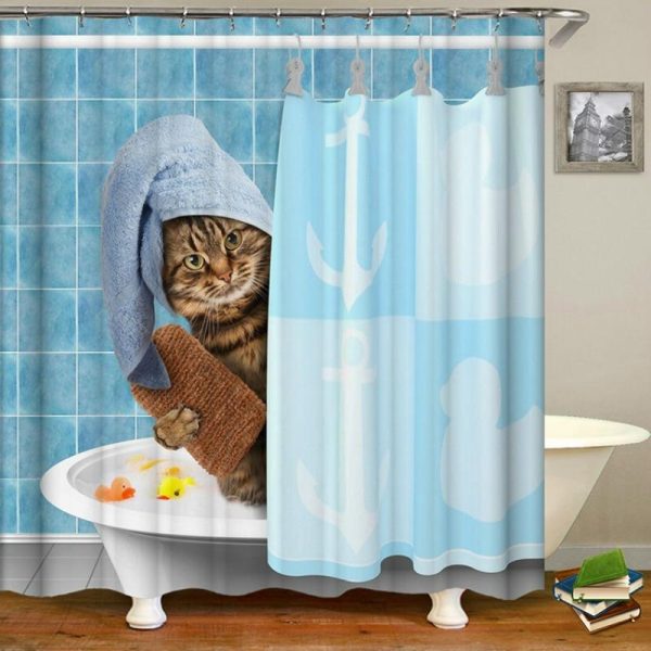 rideau de douche chat amusant