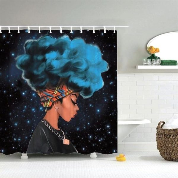 rideau de douche galaxie femme noire