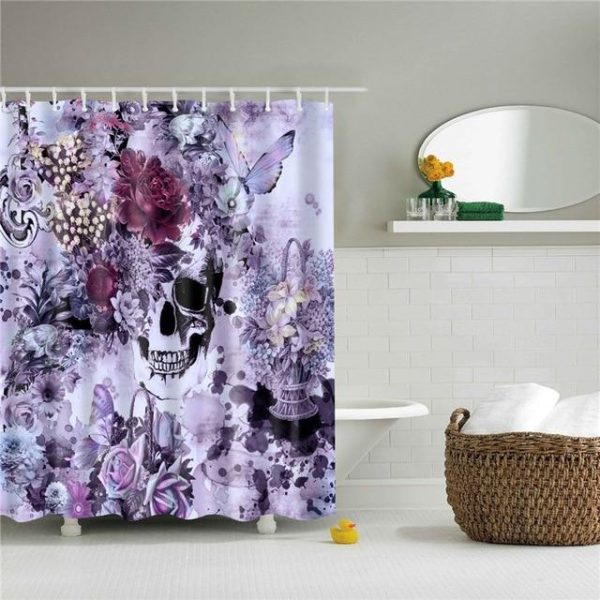 rideau de douche tête de mort violet